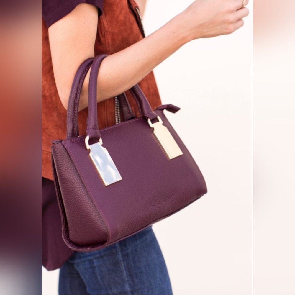 Giorgia Milani 100%Genuine Pebbled Leather Elegant Burgundy Mini Handbag 9"×7"×4 - Picture 15 of 16